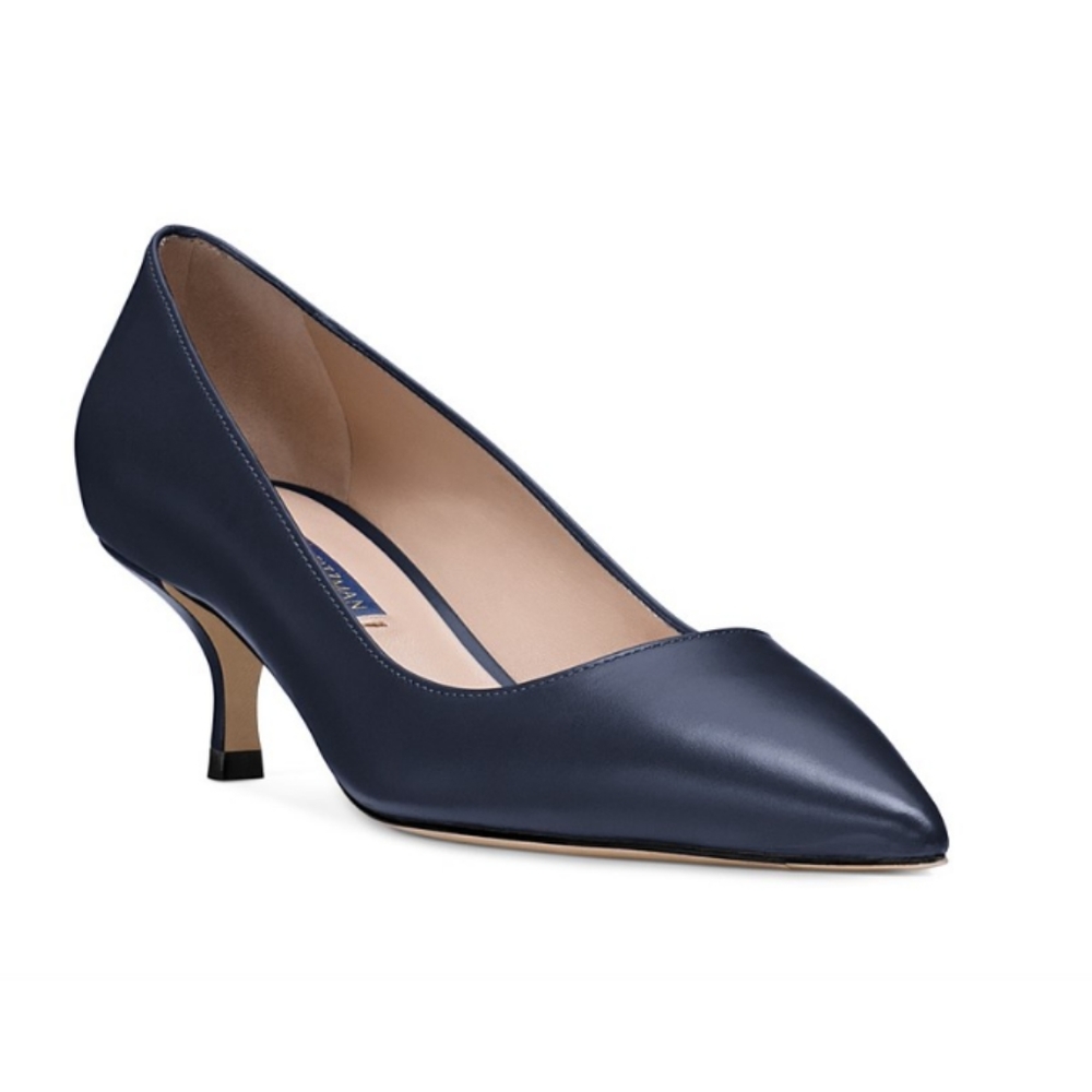 BNIB Stuart Weitzman CINDY 45 Black Leather KITTEN HEEL PUMPS - Sz 11M